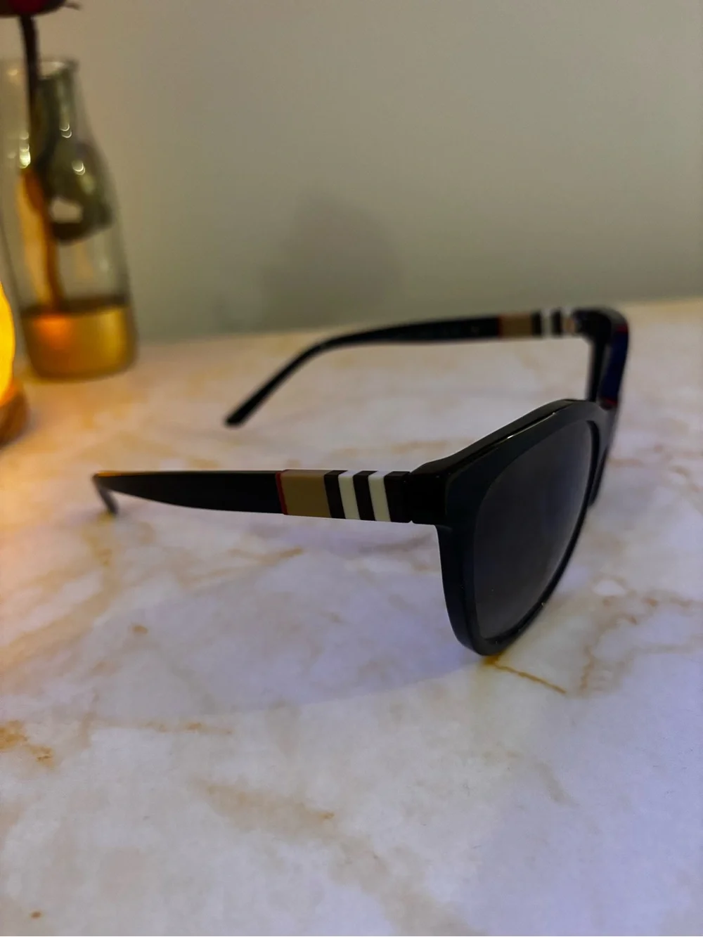 Burberry Women's Black Cat-Eye Sunglasses with Subtle Side Stripe
